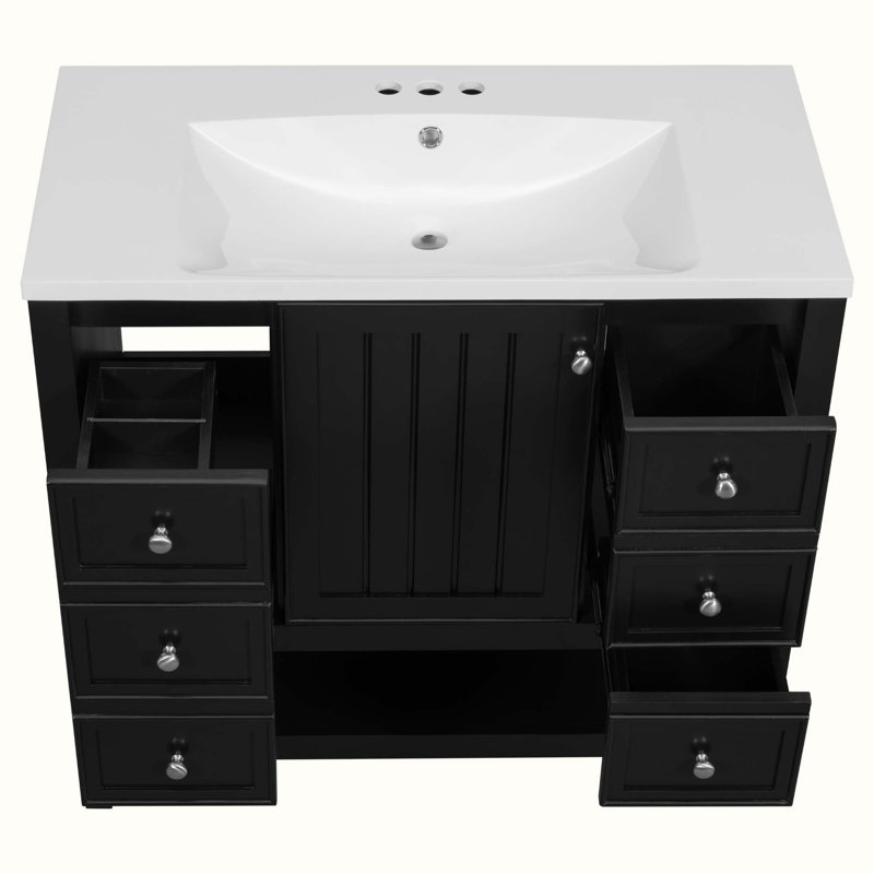 Meuble-lavabo simple 36 po avec plateau Raydan, Noir