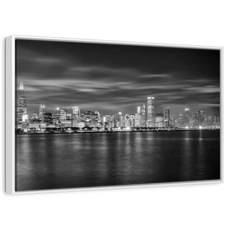 Chicago City - monochrome, 13 po x 9 po, Cadre flottant blanc