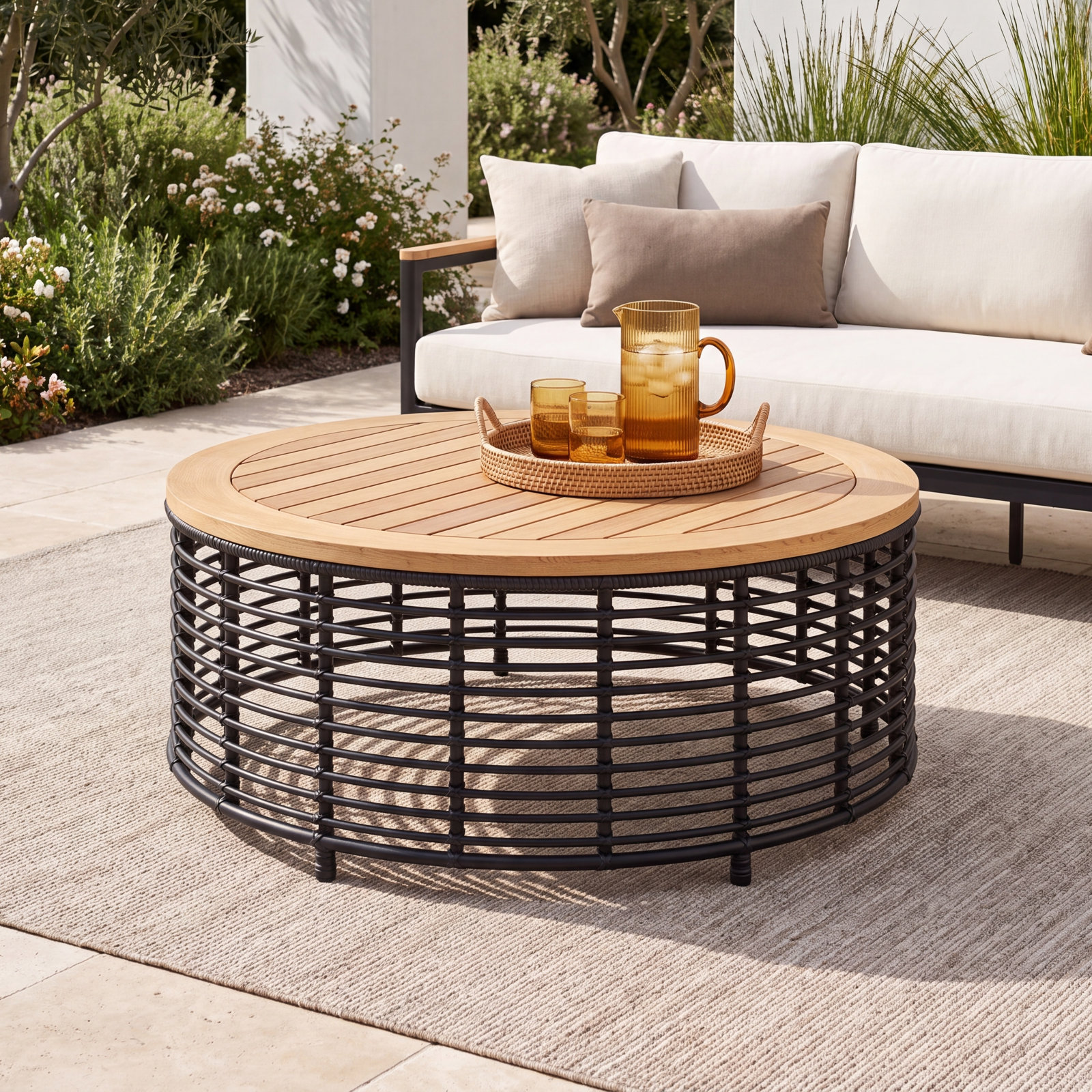 Dochi 38'' Teak Outdoor Coffee Table, Canvas White Sunbrella®