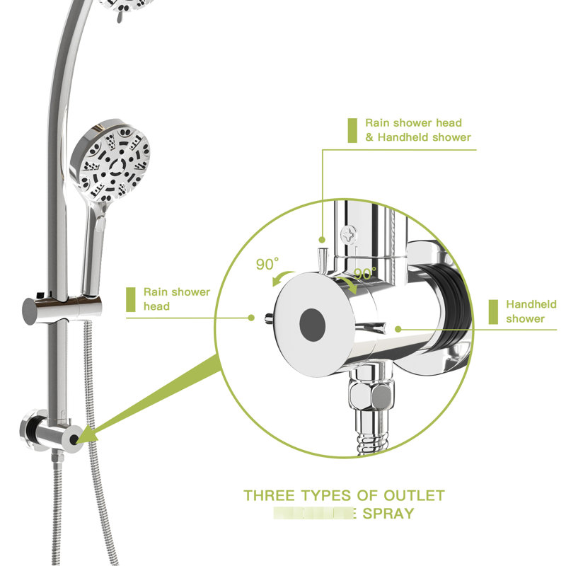 4.7" Rain Showerhead And 8 Hand Shower Dual Shower, , Hose, Plastic Wall Mounted Head With Showerhead, 8 Modes, Slide, Chrome
