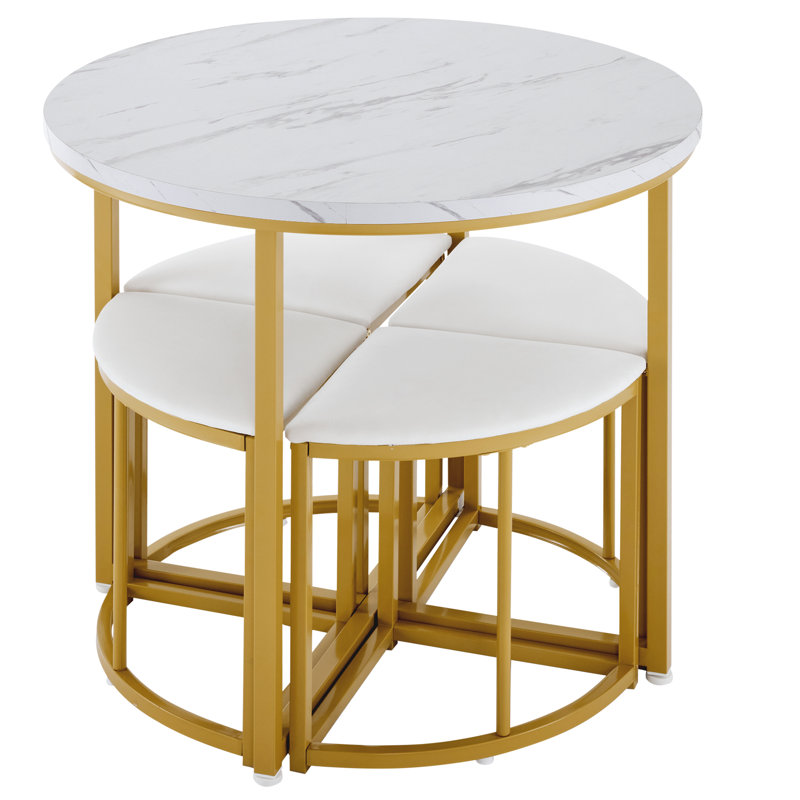 Aarianna 4 - Person Dining Set, White/Gold