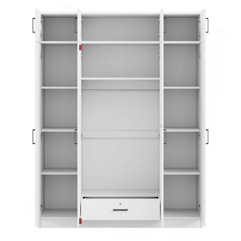 Armoire 4 portes avec 1 tiroir et armoire supérieure, Blanc