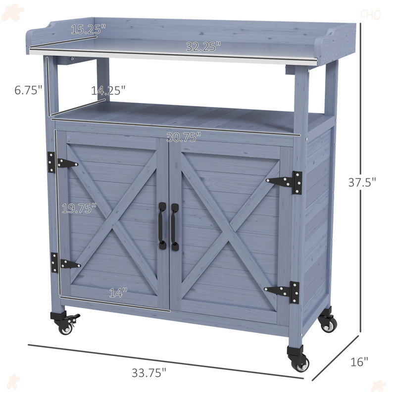 Banc de rempotage extérieur, table de rempotage en bois avec armoire de rangement