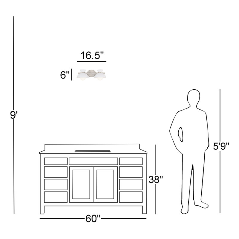 Luminaire pour meuble-lavabo de salle de bain 2 lumières Karalana en nickel brossé, Nickel brossé