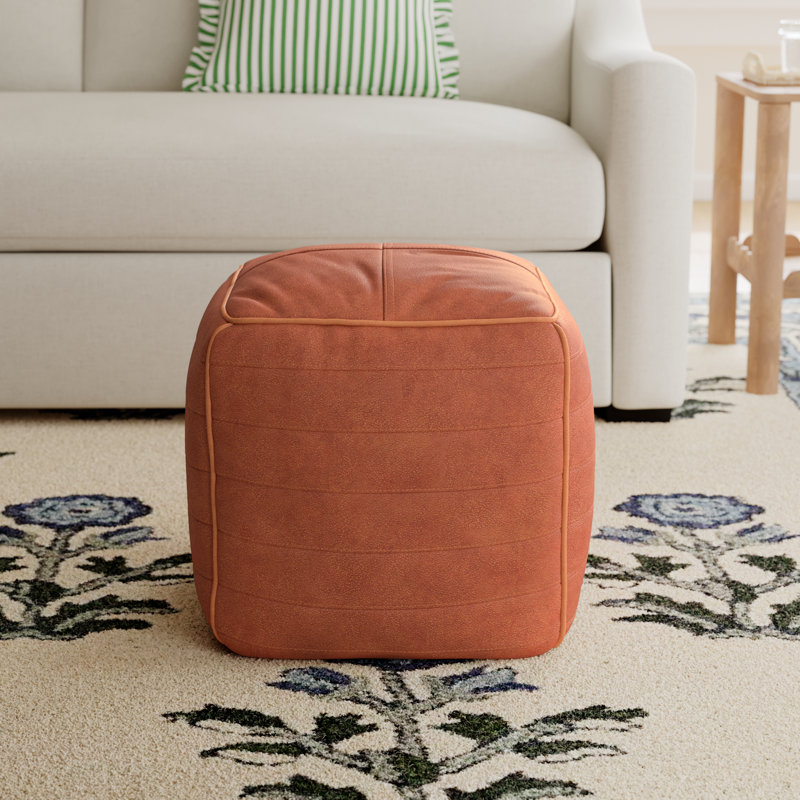 Shari Upholstered Ottoman, Brown Genuine Leather