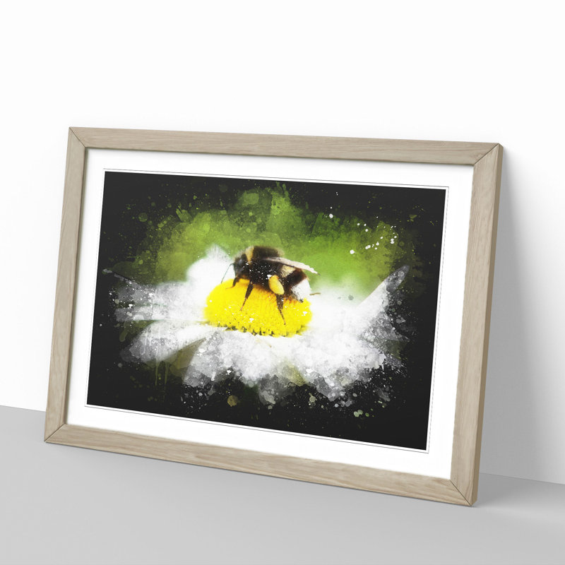 Bee Collecting Pollen Vol.2 - Picture Frame Graphic Art, 27cm H x 36cm W x 2cm D, Oak