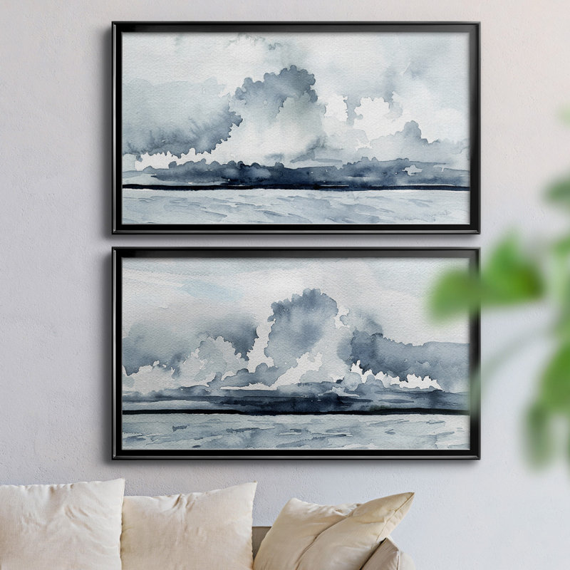 «Passing Rain Storm I», ensemble de 2 peintures sur toile encadrées, H 45 po x l 42,5 po x P 1 po, Cadre noir