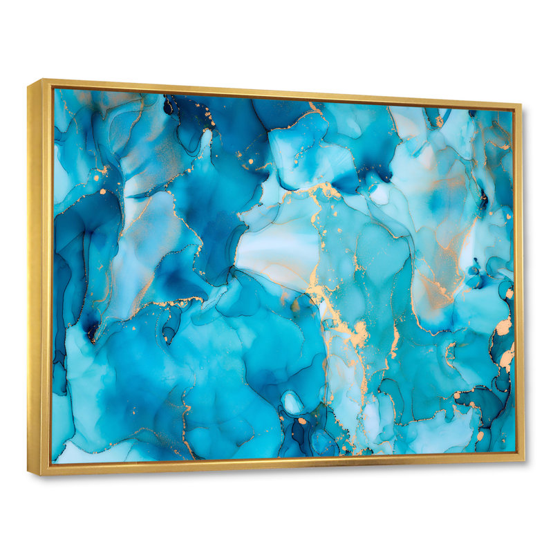 «Turquoise Luxury Abstract Fluid Art I», reproduction d'art sur toile moderne, H 16 po x l 32 po x P 1 po