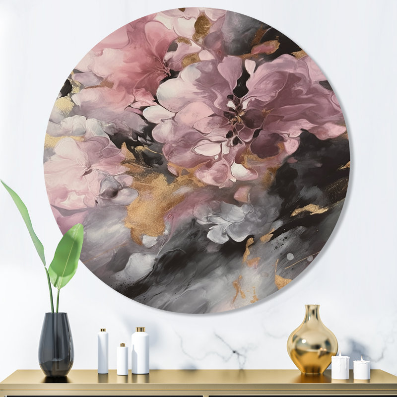 Pink Hydrangea Blooms - Hydrangea Round Wall Art on Metal, 29" H x 29" W x 1" D