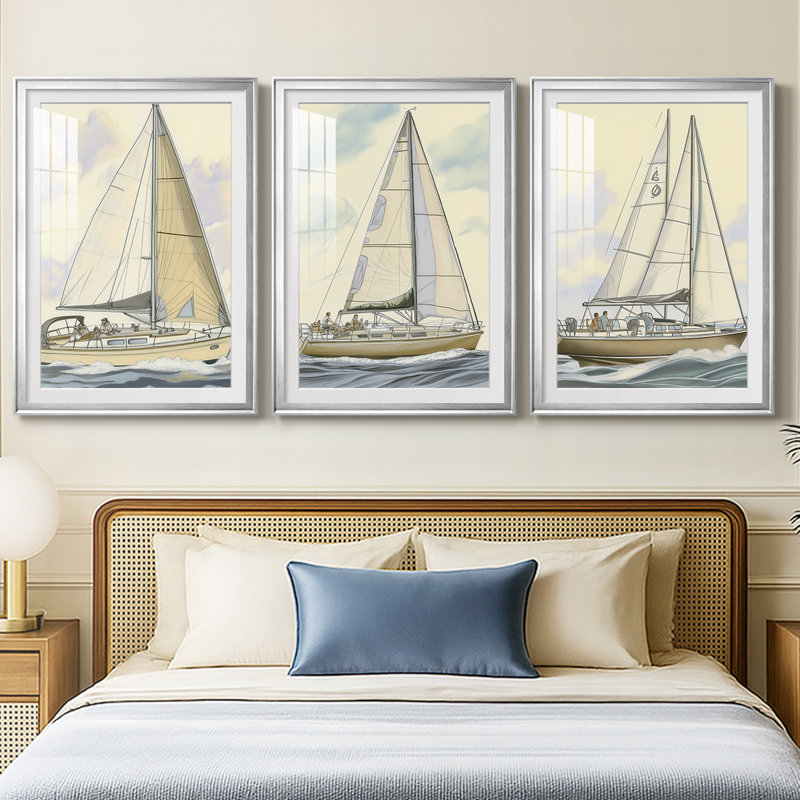 NAUTICAL Series CXIX - Impression sur mesure encadrée de qualité supérieure - 3 pièces, Argent argent, H 21 po x l 30 po