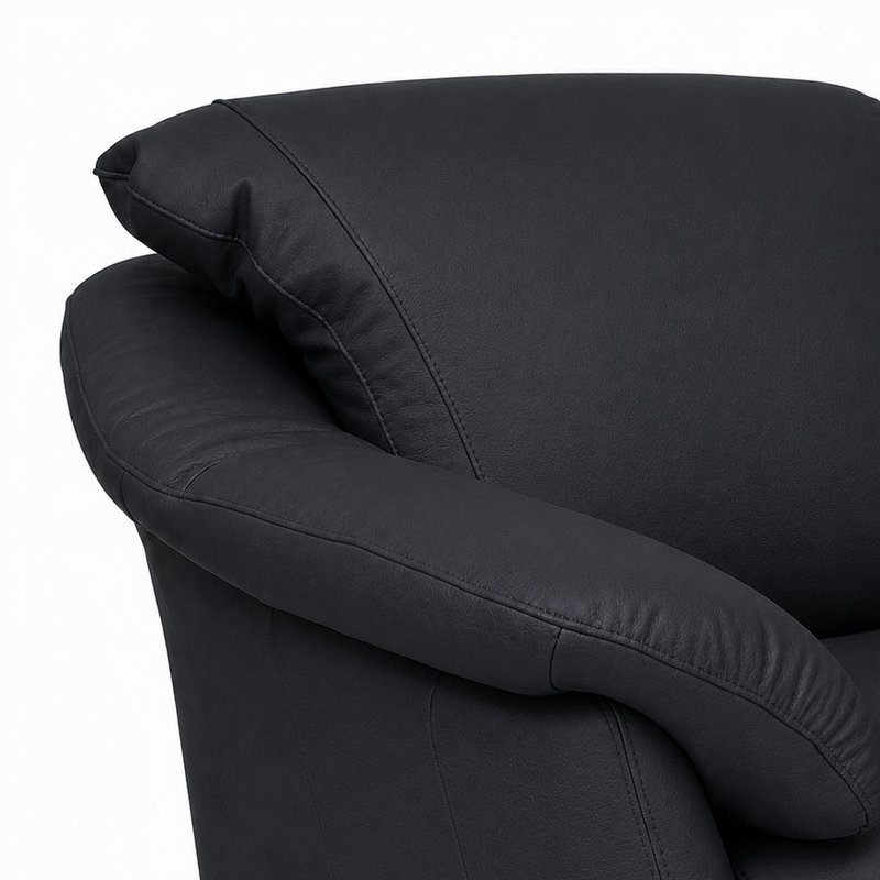 Canapé modulaire en cuir fleur Ramdev, Orienté à droite, Cuir véritable noir