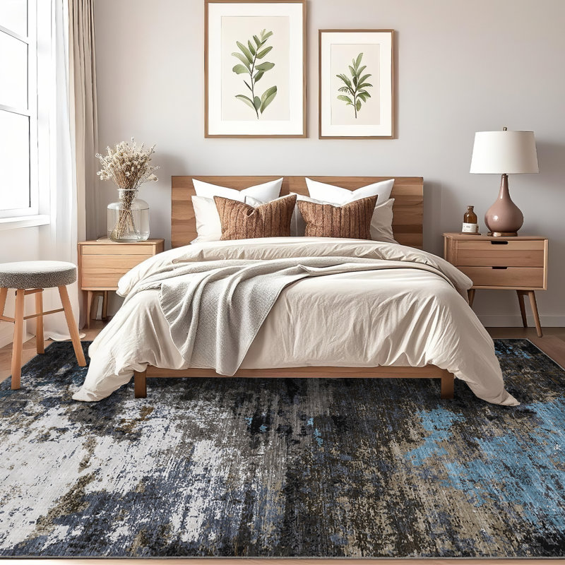 Washable Rug Modern Abstract Rug Non Slip Foldable Indoor Carpet for Living Room Bedroom Playroom Nursery, Gray