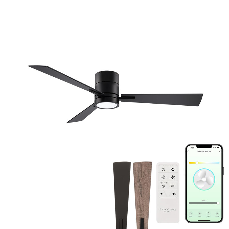 Bali Smart 3-Blade 52in Ceiling Fan 2700K-6000K CCT Selectable LED Light Kit with Remote Control and Hardware with Reversible Blades in Weathered Wood or Works With iOS or Android App