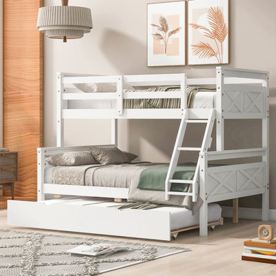 Lit simple superposé au dessus d'un lit double avec échelle, lit gigogne simple, barrière de sécurité