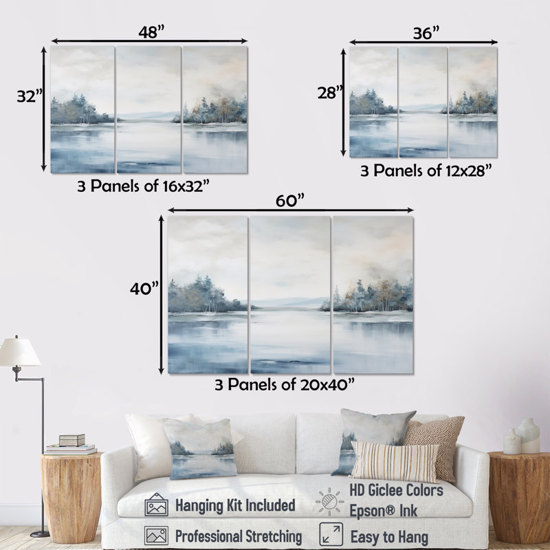«Scandinavian Lake Tranquility I - River», ensemble de reproduction d'art mural, Toile tendue, H 32 po x l 48 po x P 1 po