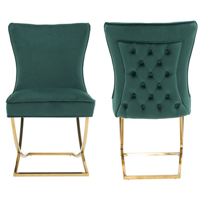 Zakrzewski Modern Velvet Dining Chair - Ergonomic Velvet Upholstered Back with Golden Stainless Steel Frame - Side Chair for Kitchen Living Room Dining Room Set of 2