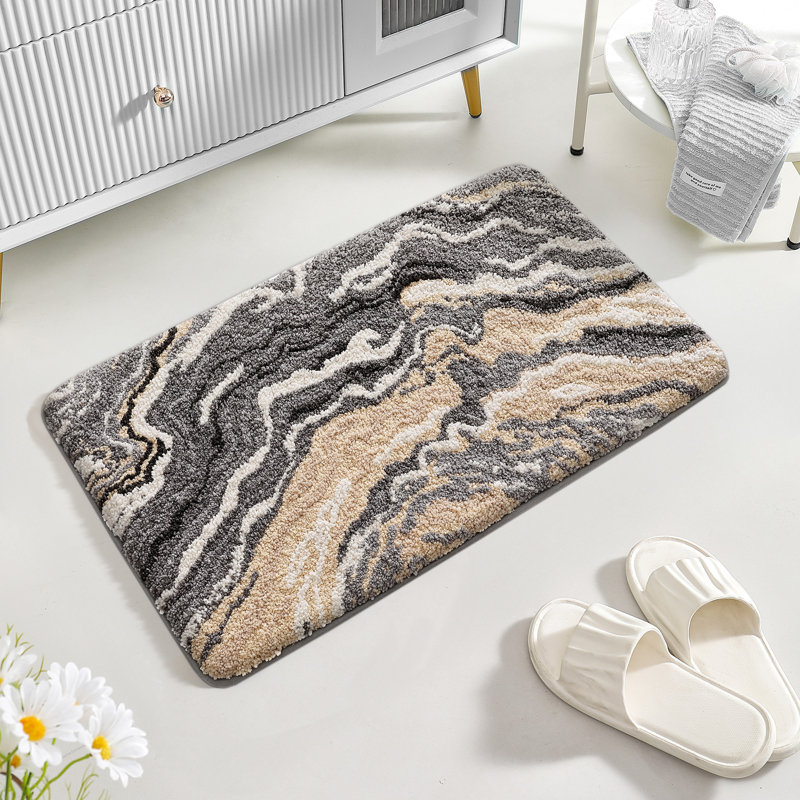Non Slip Machine Washable Bath Rug, Single - 36" L x 24" W, Gray/Brown Abstract