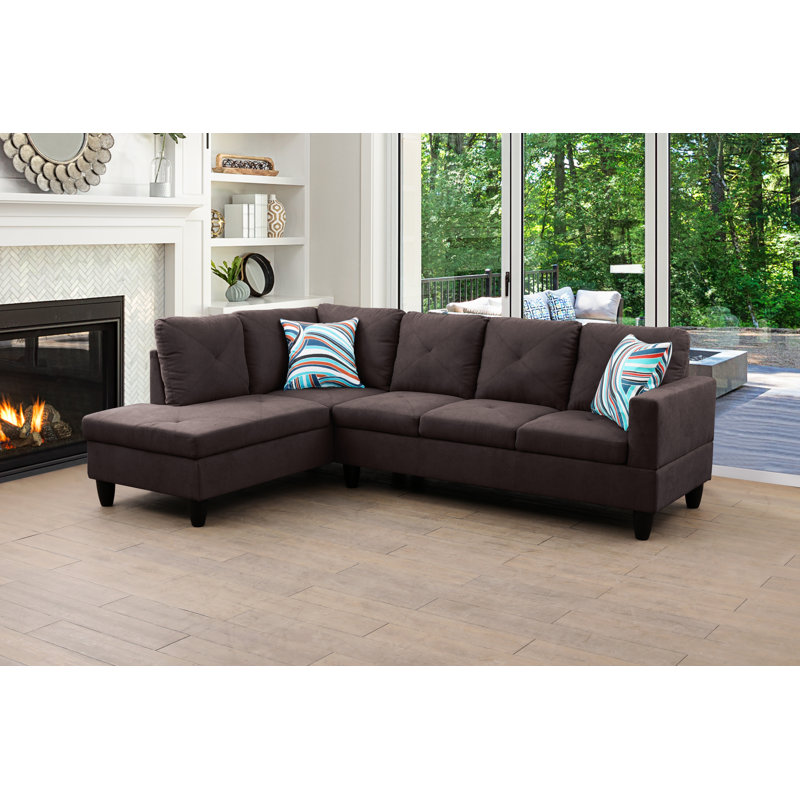 Rafah Upholstered Sectional, Left Hand Facing, Brown Microfiber
