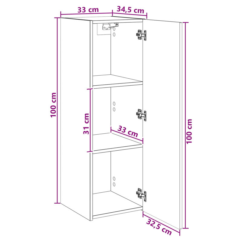Engineered Wood Linen Cabinet, White, 100cm H x 33cm W x 34.5cm D