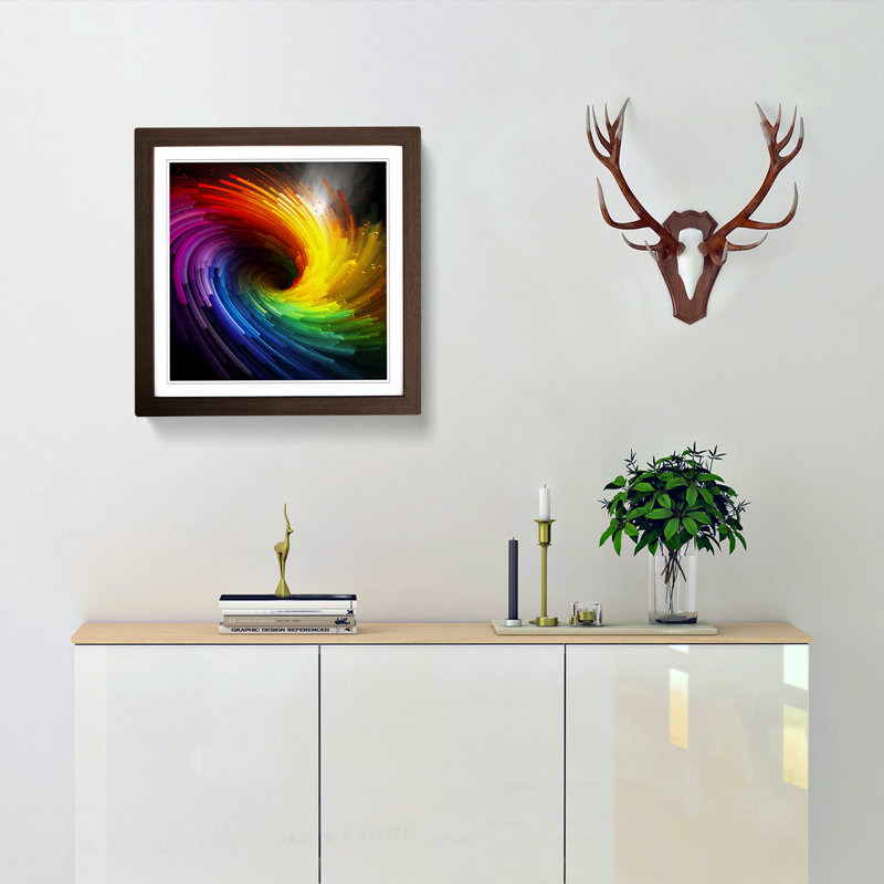 Rainbow Digital No.1 - Single Picture Frame Print on Wood, Walnut