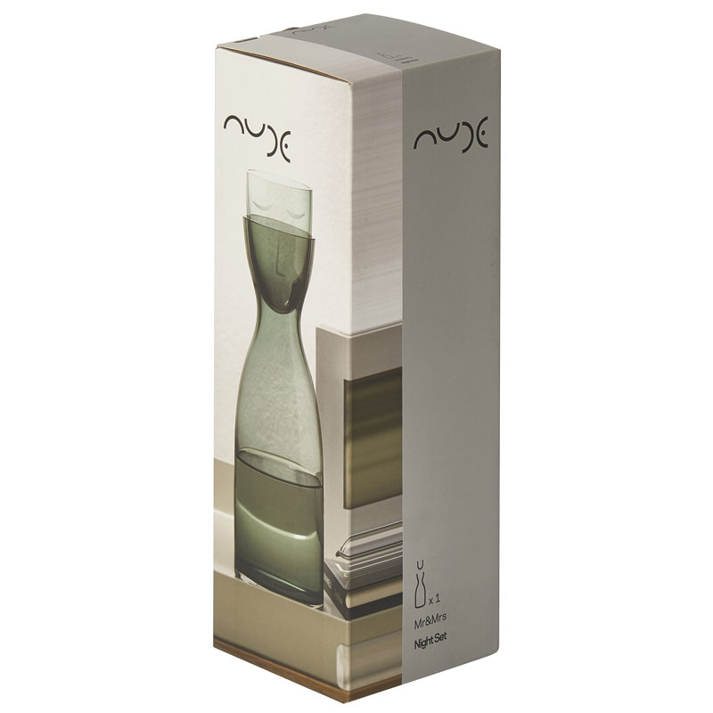 Mr. Mrs. 2 - Piece Crystal Lead Free Crystal Carafe Set, Green, 7.75" H x 4.25" W x 4.25" D