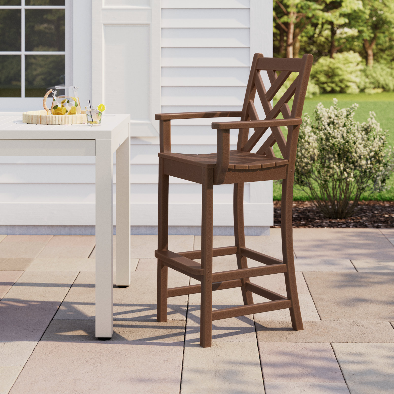 POLYWOOD® Chippendale Patio Bar Stool, Teak