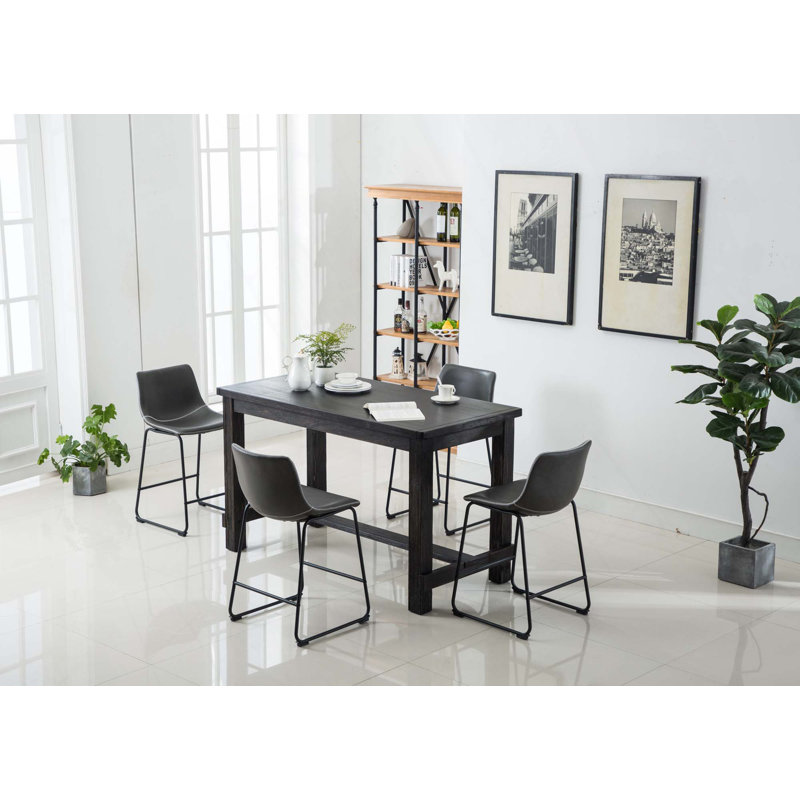 Ensemble de salle à manger à hauteur de comptoir au fini bois antique Bronco: table et quatre chaises, Gris