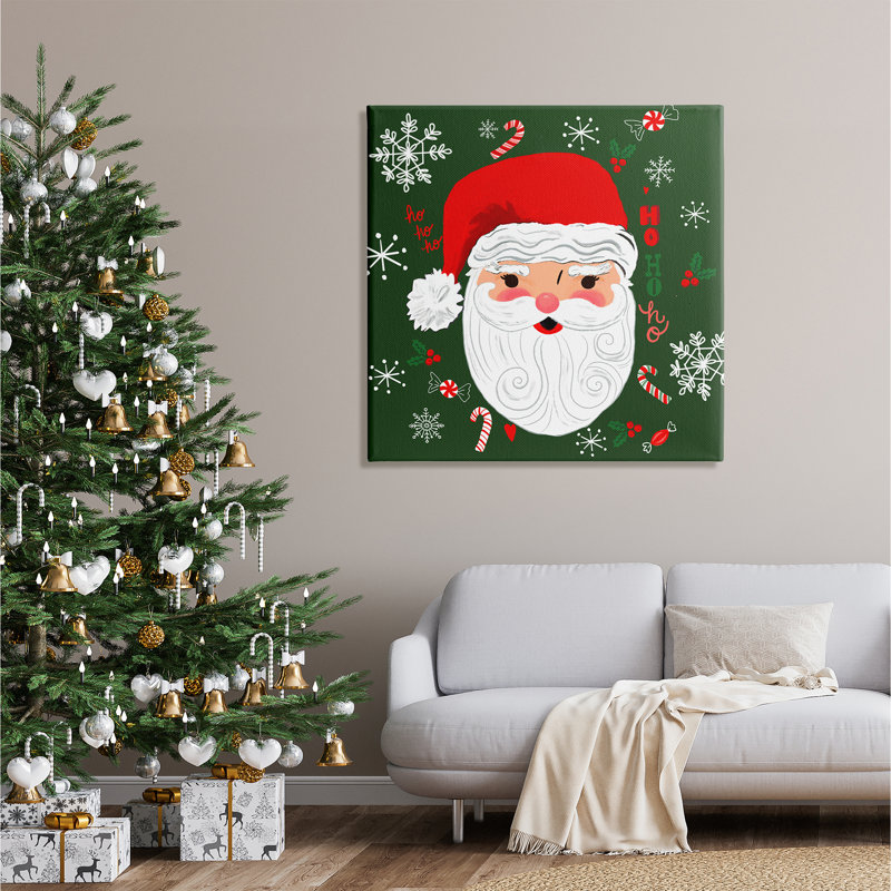 «Jolly Santa On Green» par Sharon Lee, H 36 po x l 36 po x P 1,5 po