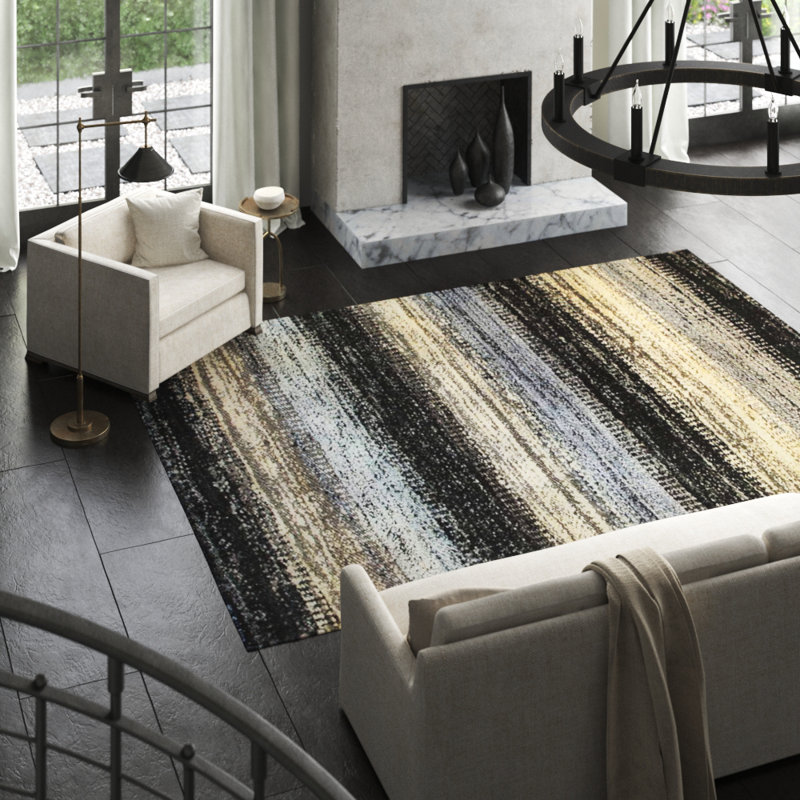 Sari Striped Area Rug in Black, Rectangle 11'9" x 17'10"