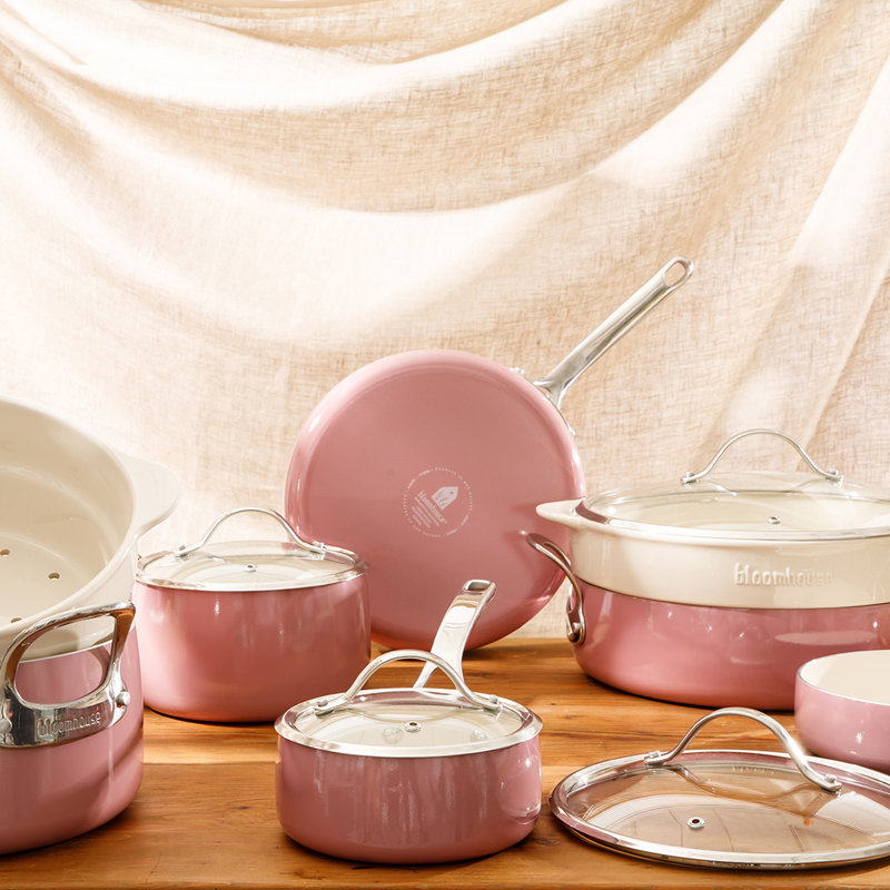 Batterie de cuisine antiadhésive en aluminium 12 pièces, Orchidée rose