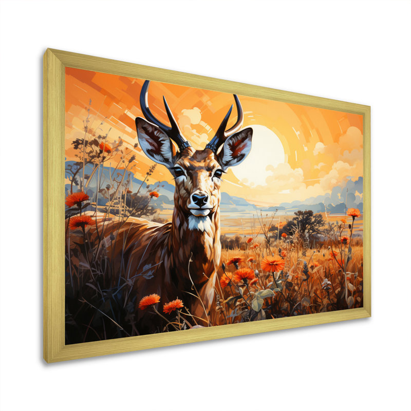 «Bilgin Gazelle Landscape I», reproduction, Cadre doré simple, H 16 po x l 32 po x P 1 po