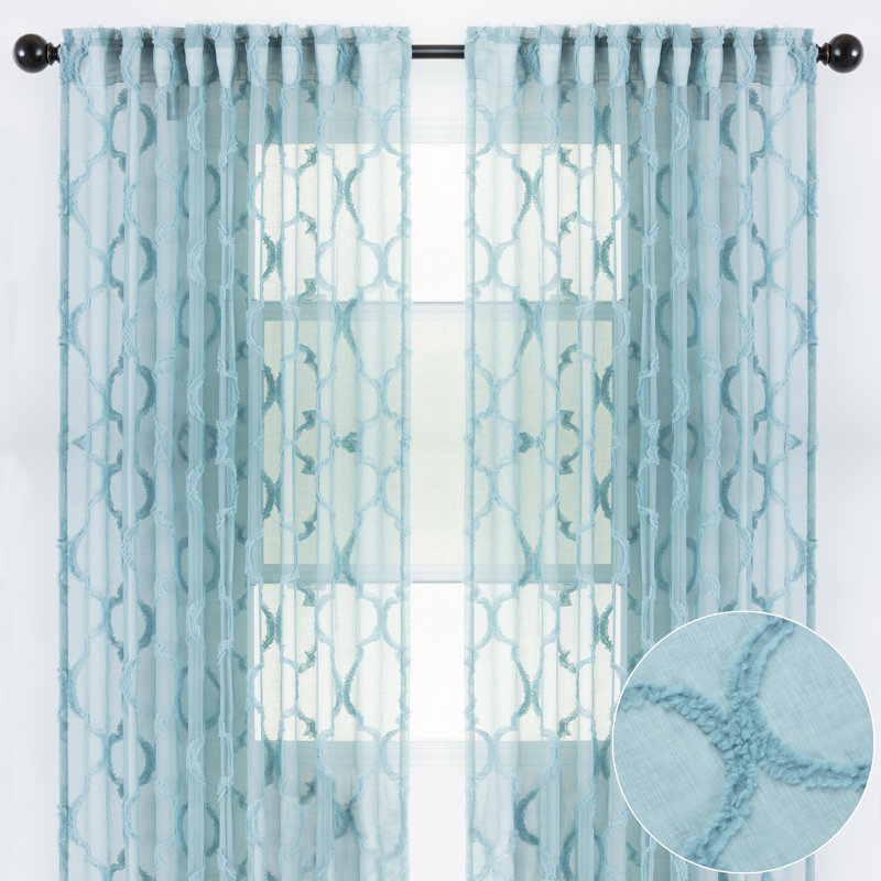Carlena Damask Sheer Curtain Panels, 52" x 108", Teal