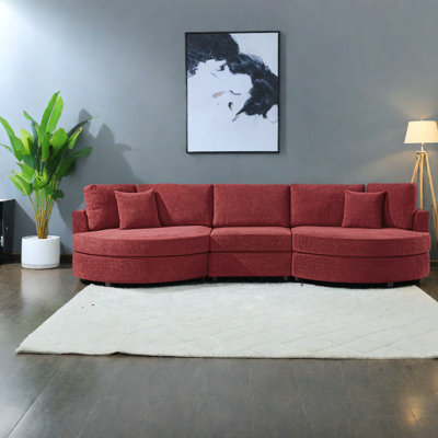 Modern 3-seater Sofa, Curved Chenille Upholstery For Living Room