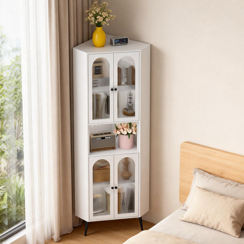Armoire de coin en métal avec portes et tablettes réglables