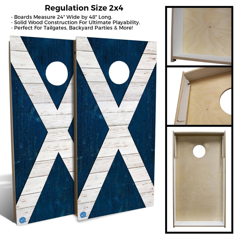 Ensemble de 2 panneaux de cornhole à thème drapeau 2 pi x 4 pi avec étui et lumières, Bleu, Écosse