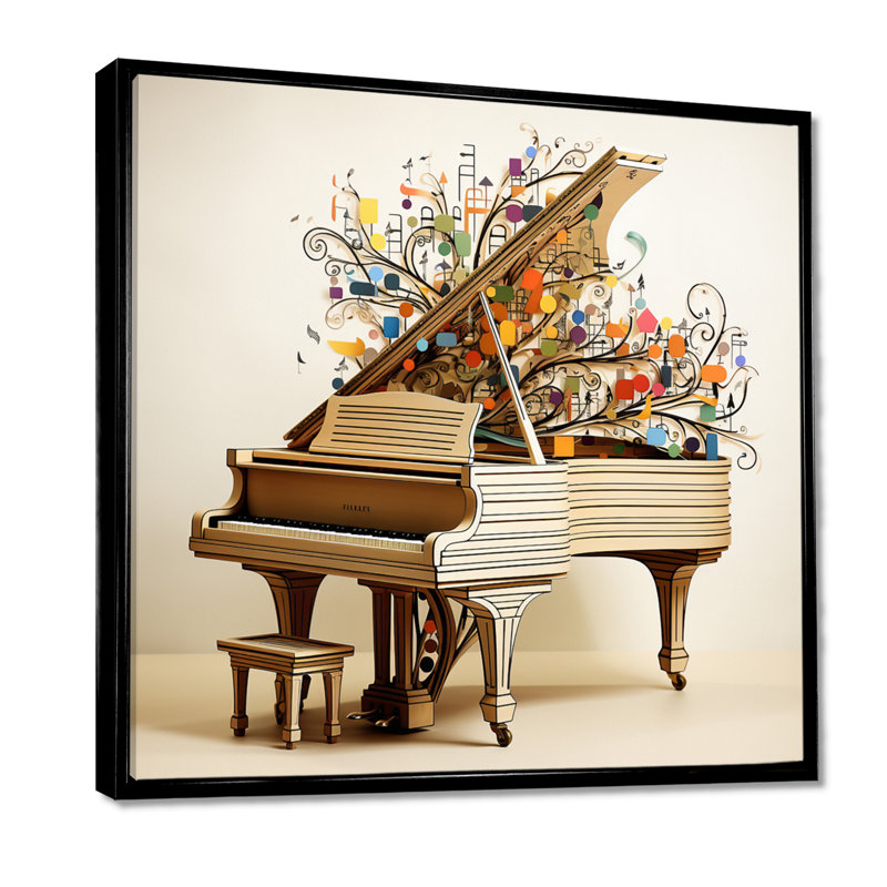 Jolle - Piano, art mural, Toile avec cadre flottant noir, H 16 po x l 16 po x P 1 po