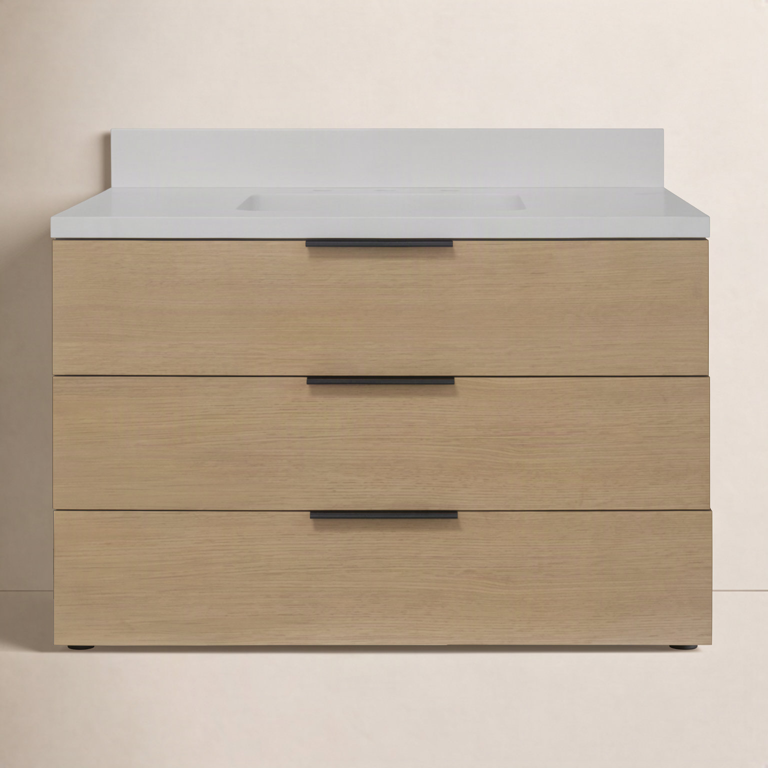 Mitchell 36'' Single Bathroom Vanity, Blonde Wood, Matte White Quartz