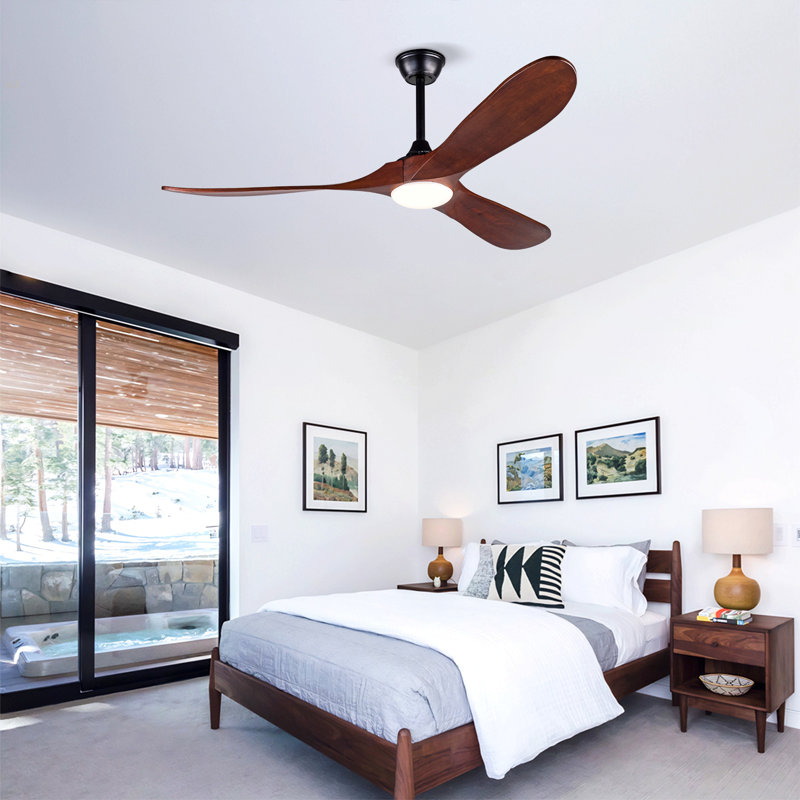 New Model 52 Inch Black Ceiling Fans With Lights And Remote Control,18W Led Light, 3 Solid Wood Blades, Reversible DC Motor For Bedroom Living Room