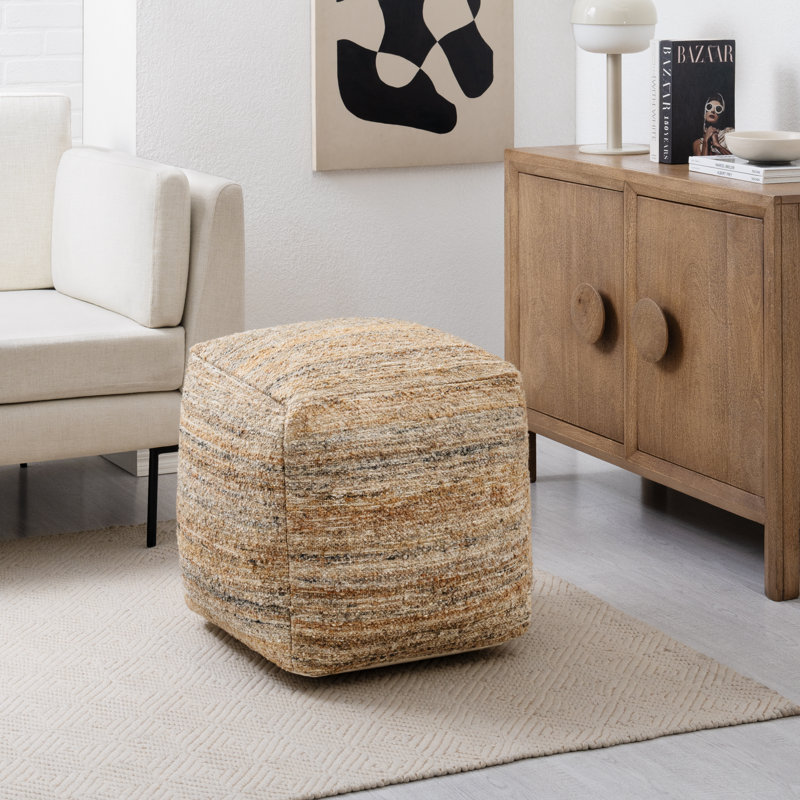 Pouf ottoman Yinka 45,7 cm (18 po) de hauteur, bicolore, recouvert d'un tissu capitonné, Polyester brun brun beige