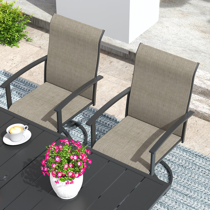 Middleton Patio dining set with Rectangular Dining Table and 6 PVC-coated polyester Swivel Chairs, Brown