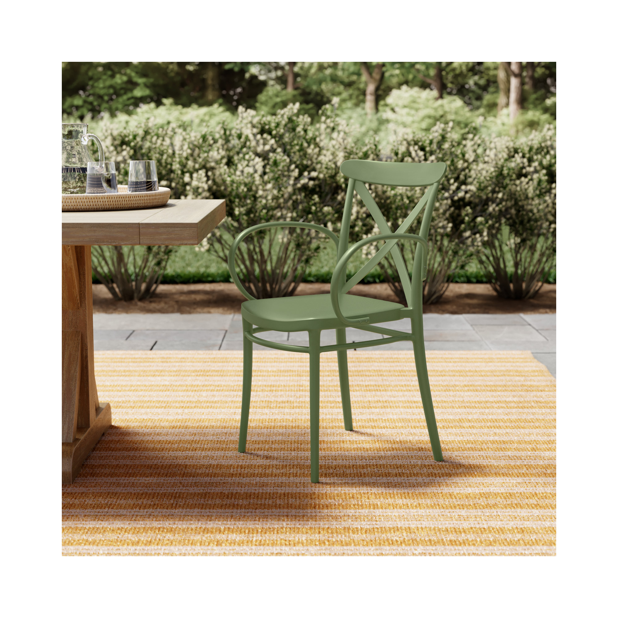 Kenne Anco Stacking Patio Dining Armchair, Olive Green