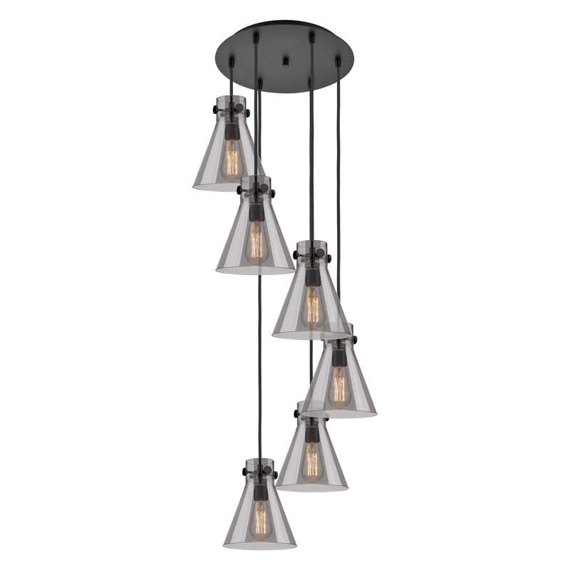 Luminaire suspendu 6 lumières Amrith, Gris fumée clair, Noir mat