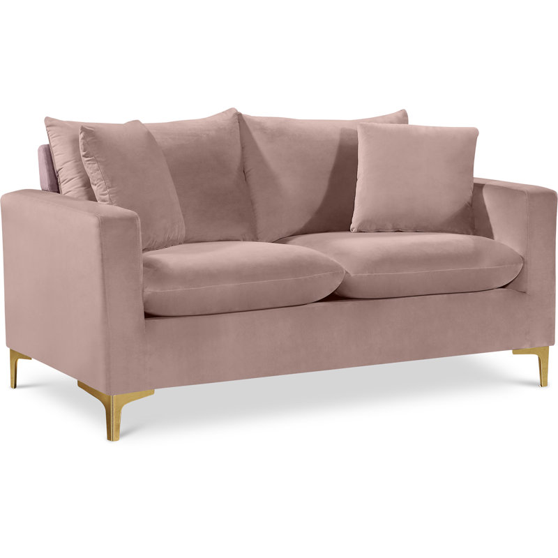 Naomi 58" Velvet Square Arm Loveseat, Pink Velvet