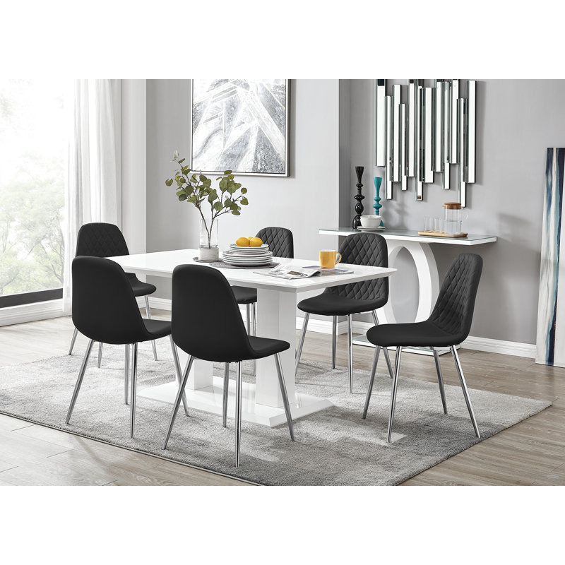 Corova Dining Set with 6 Chairs, Black