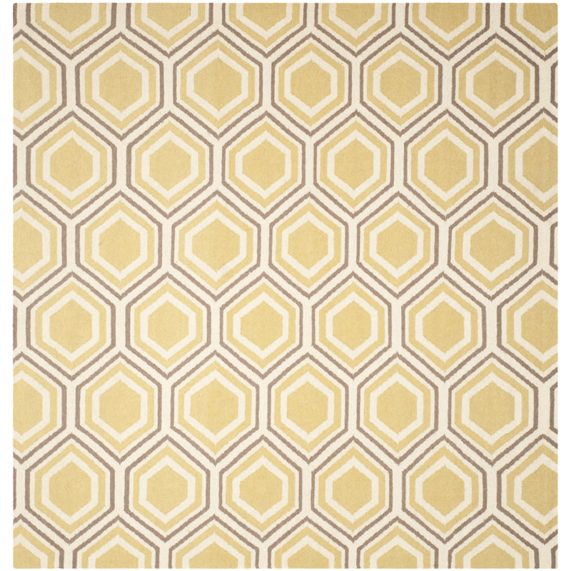 Fung Hand Woven Flat Weave Wool Geometric Rug, Square 8'