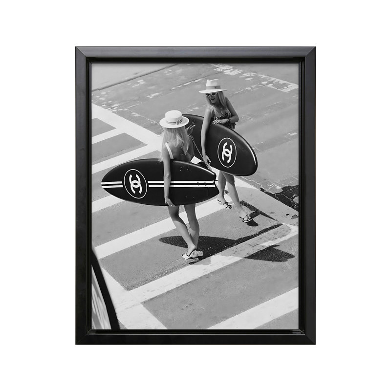 Surfer Girls No1, Black Framed, Canvas, 11"H x 14"W