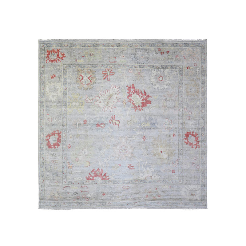 Tapis angus en laine noué à la main bleu acier 9 pi 10 po x 9 pi 10 po Angora Oushak 0134460D5A364F84887EC769A0FA35A8