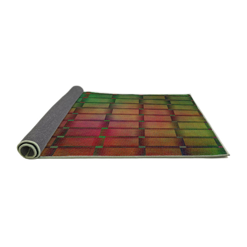 Tapis vert/rose à motifs, Rond 7 pi