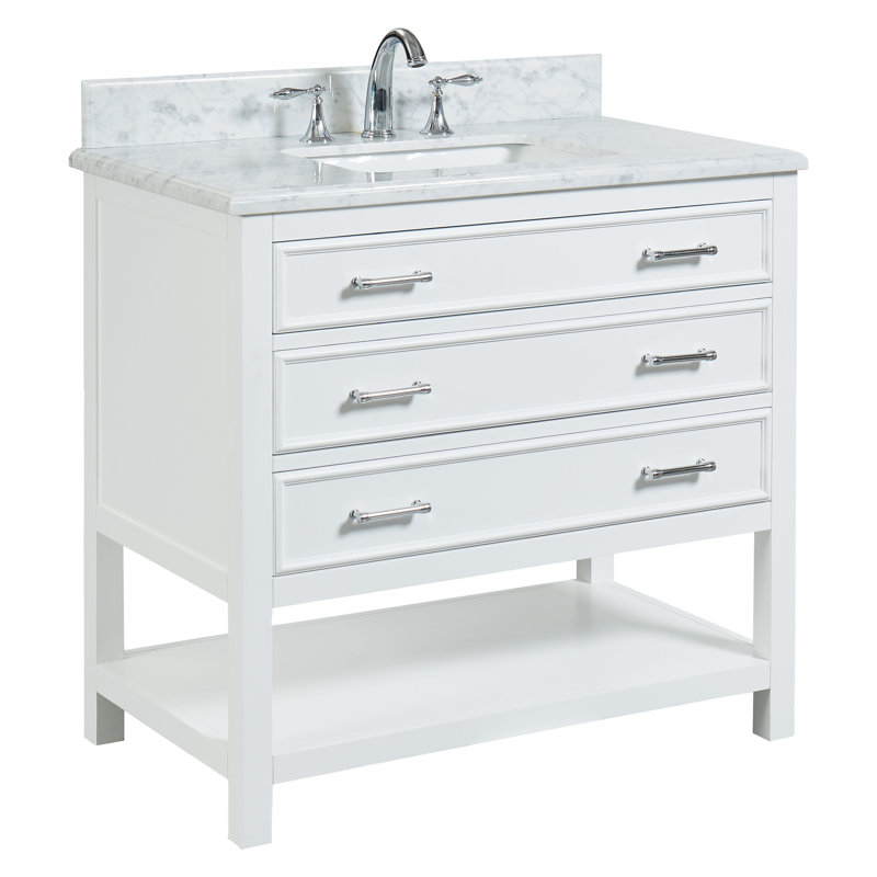 Pamula 36" Single Bathroom Vanity Set with Marble Top, Soft White