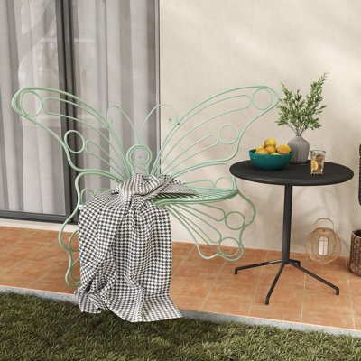Butterfly Shaped Metal Outdoor Patio Chair, Decorative Hollow Iron Garden Accent Bench for Yard Porch Balcony, Multiple Color Options